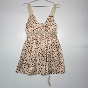 Reformation Women Silk Mini Dress 8 Cream Floral Lace Trim Rosebud Sleeveless